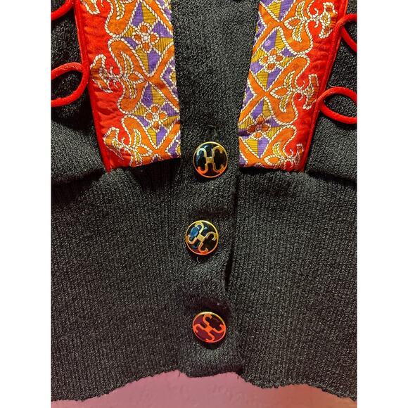 Vtg Anthony Sicari Black Sweater Cardigan, Red Oriental Design, Women’s SZ M - Picture 4 of 9